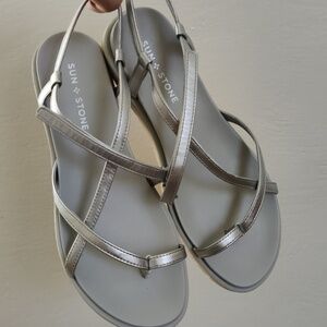 Sun + Stone Juune Strappy Faux Leather Slingback Sandals In Silver